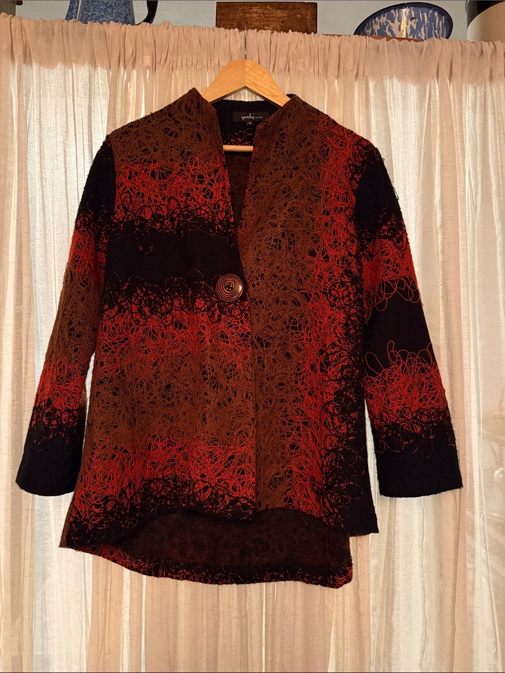 Yushi Orange/Red & Brown Single-Button Sweater/Blazer